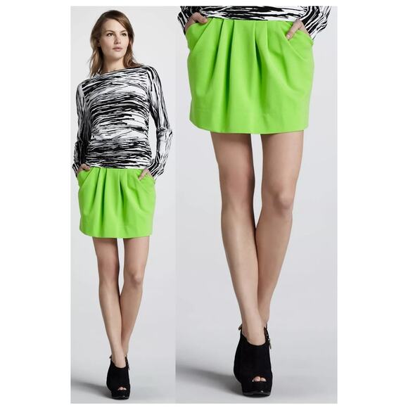 DVF Electric Lime Bubble Mini Skirt Sz 6 Fun Flirty EUC - Picture 1 of 15